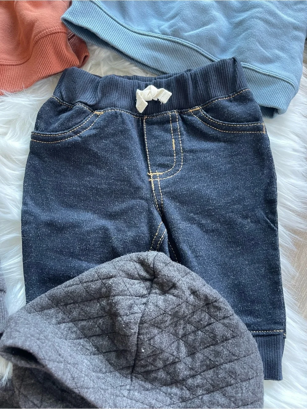 Baby Hoodie and Sweatshirt Bundle - Rust, Blue & Charcoal